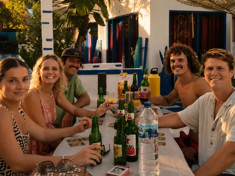 Social surf camp atmosphere in Uluwatu